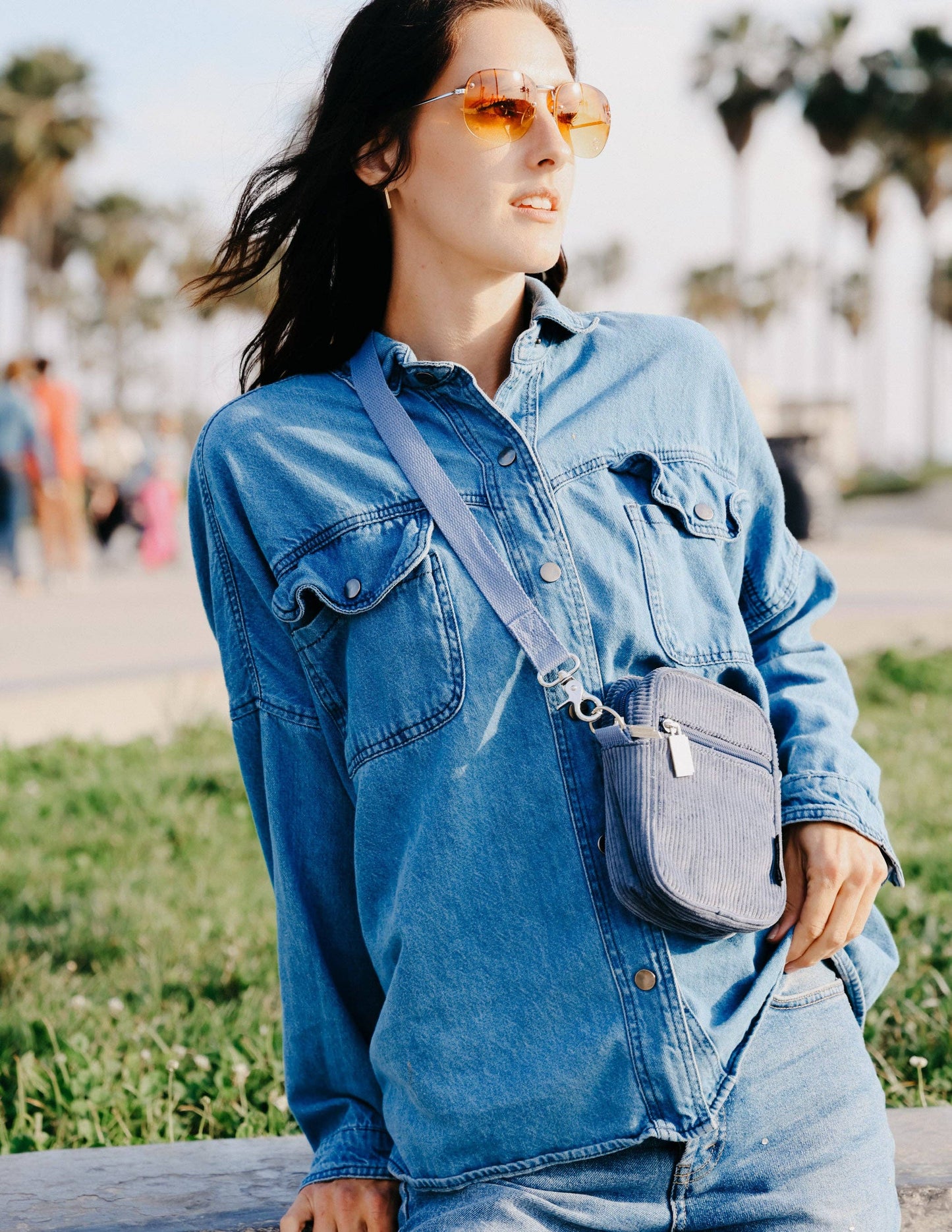 Corduroy Slate Blue Mini Crossbody Brick Bag