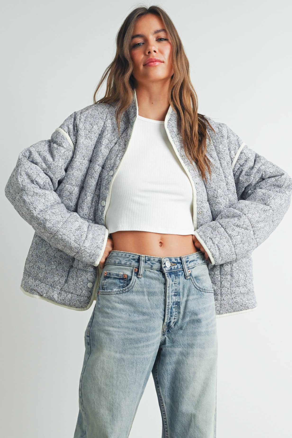 Qilted Jacket With Lightweight Boho Print