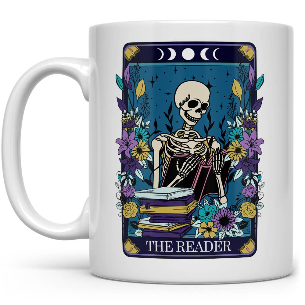 The Reader Skeleton Tarot Ceramic Mug