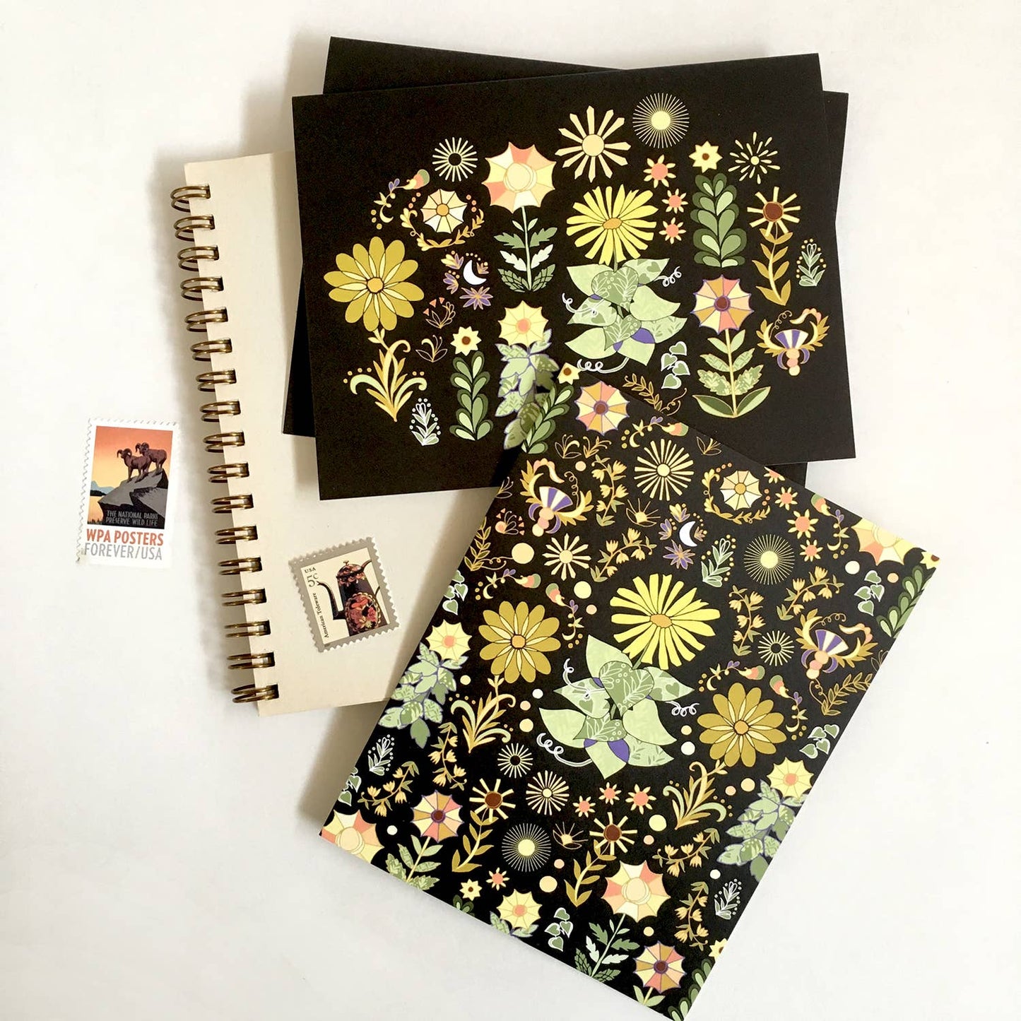BOX of 8 Sun Flowers - blank patterned cards, thank you