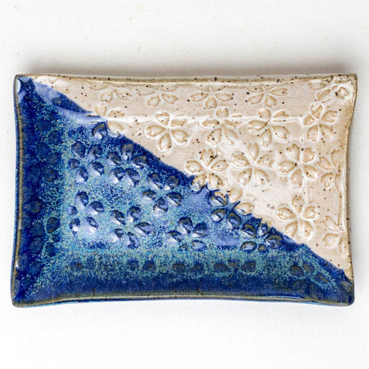 Flower Pattern Handmade, in Ohio, Ceramic Blue & Wht Trinket