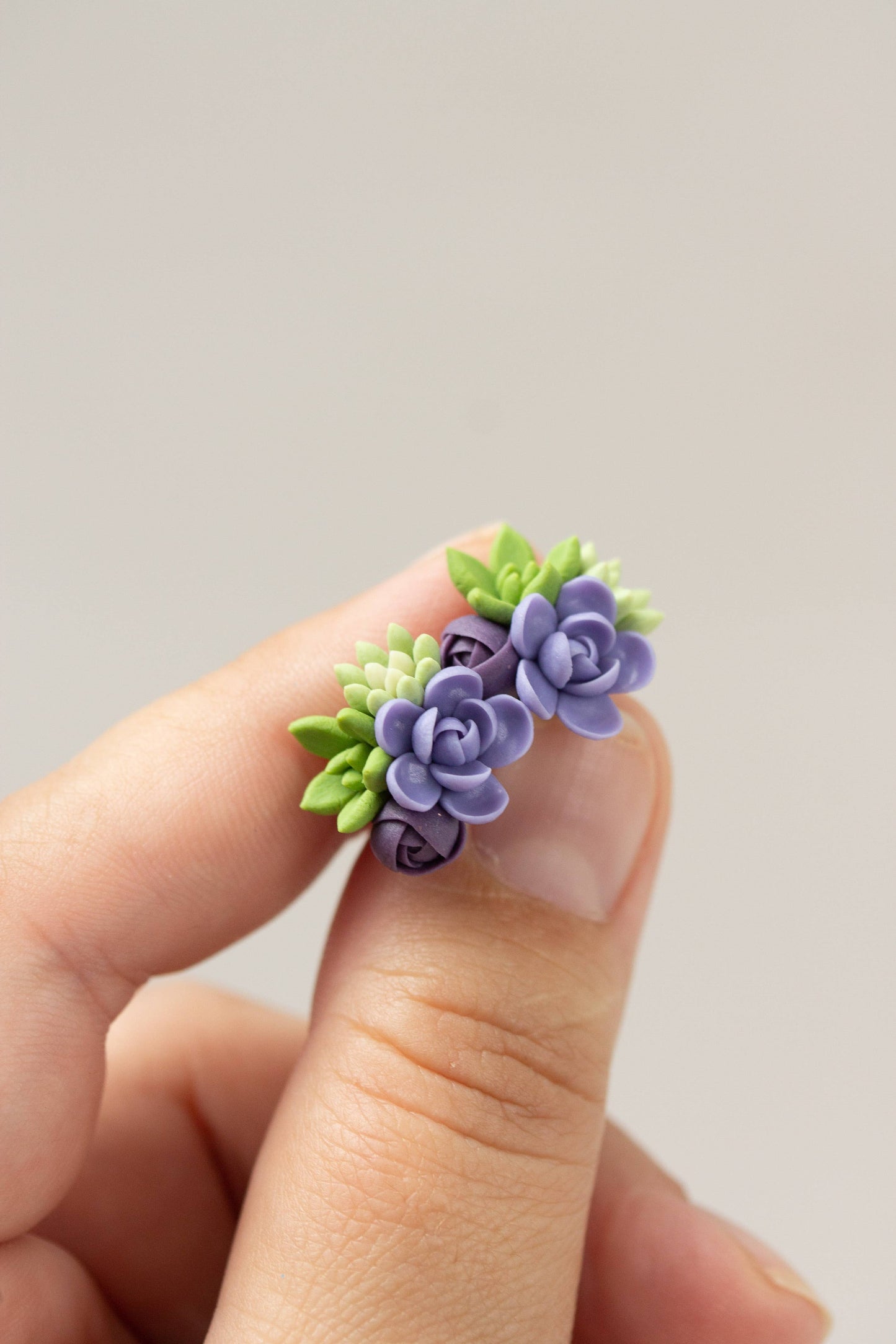 Handmade Succulent and Floral Bouquet Earrings - Purple Gree