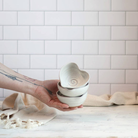 Handmade Heart-Shaped Small Bowl in Cream