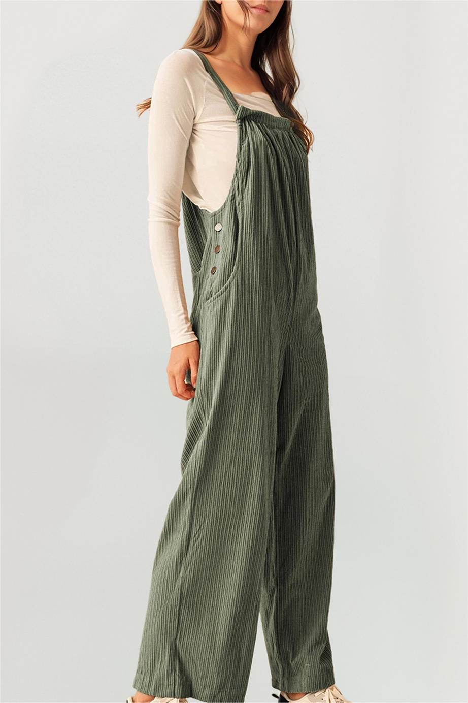 Corduroy Pocketed Wide Leg Loose Fit Overalls