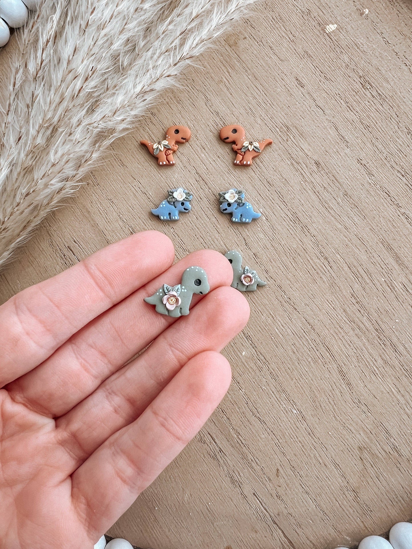 Dinosaur Clay Stud Earrings, Dainty Study Novelty Earrings