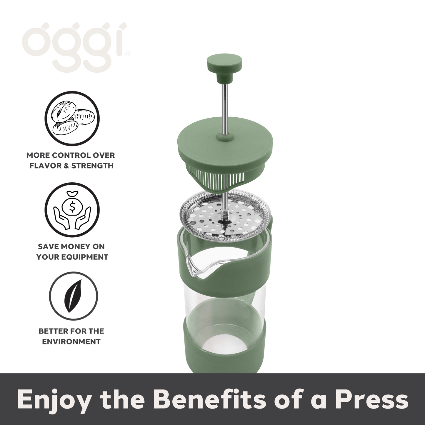 French Press 3 Cup Coffee Maker (350 ml, 12 oz) Green