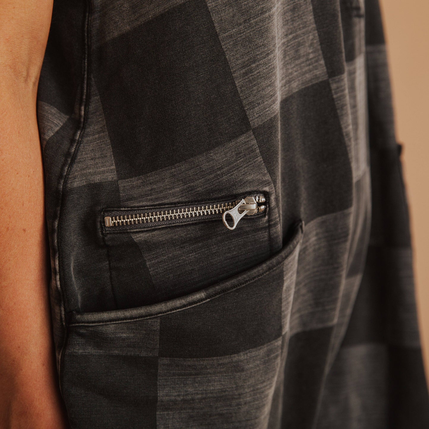 Women's Tank Romper - Black Denim Check