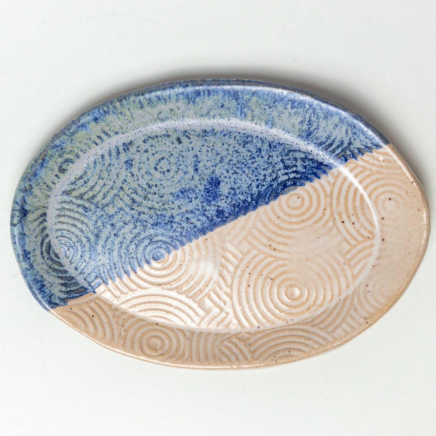 Blue Spiral Design Ceramic Trinket Dish