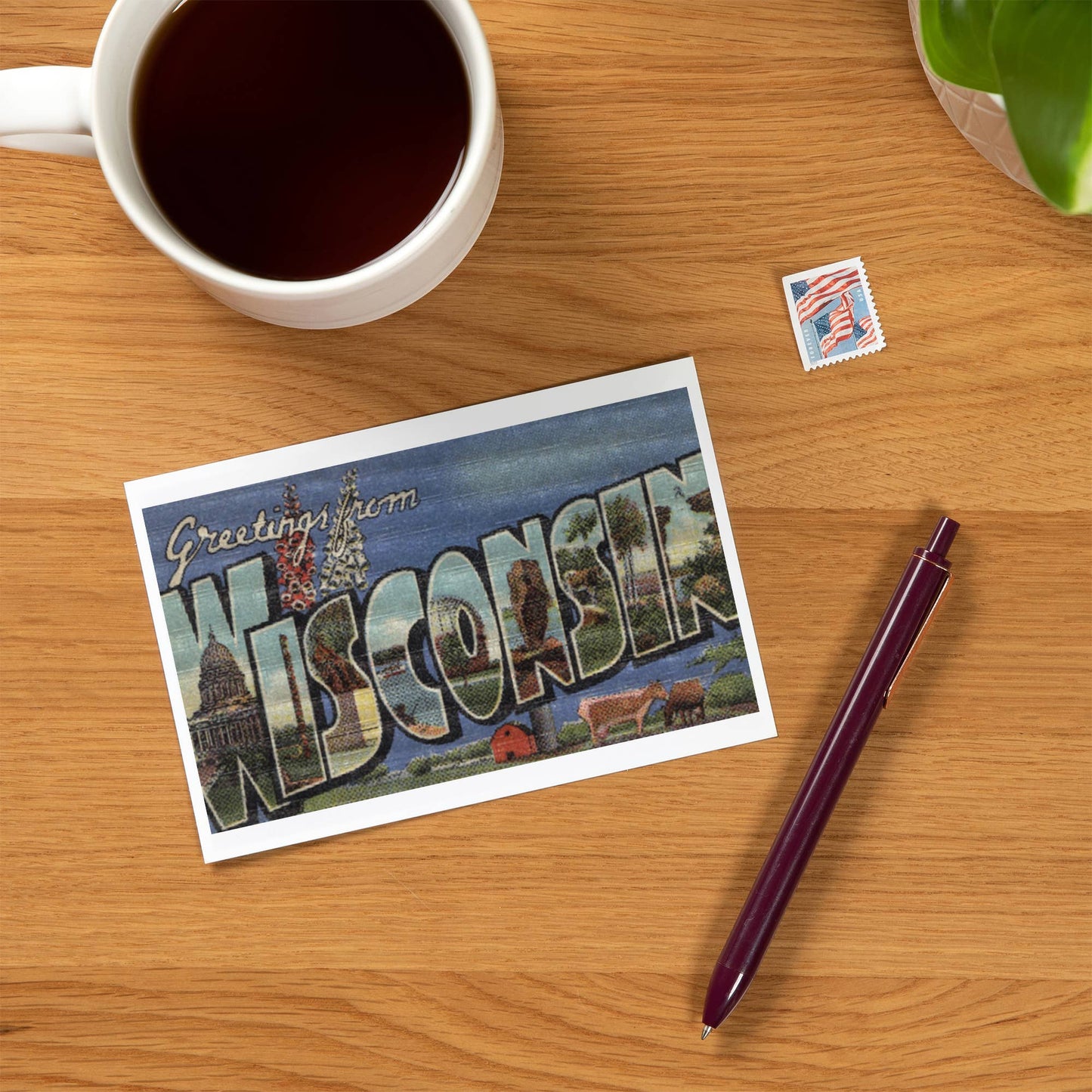 Premium Postcard Greetings from Wisconsin Vintage Halftone