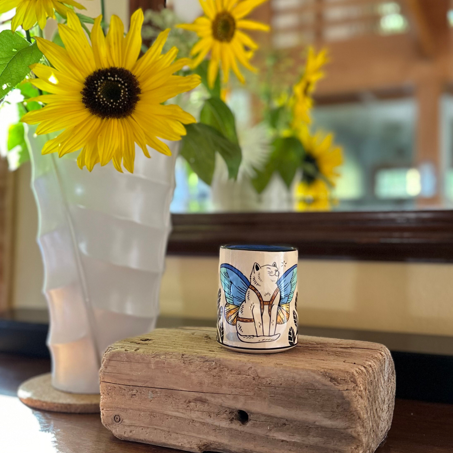 Sun Dappled Cat Spark Cup - Large Ceramic Mug - Inspiration