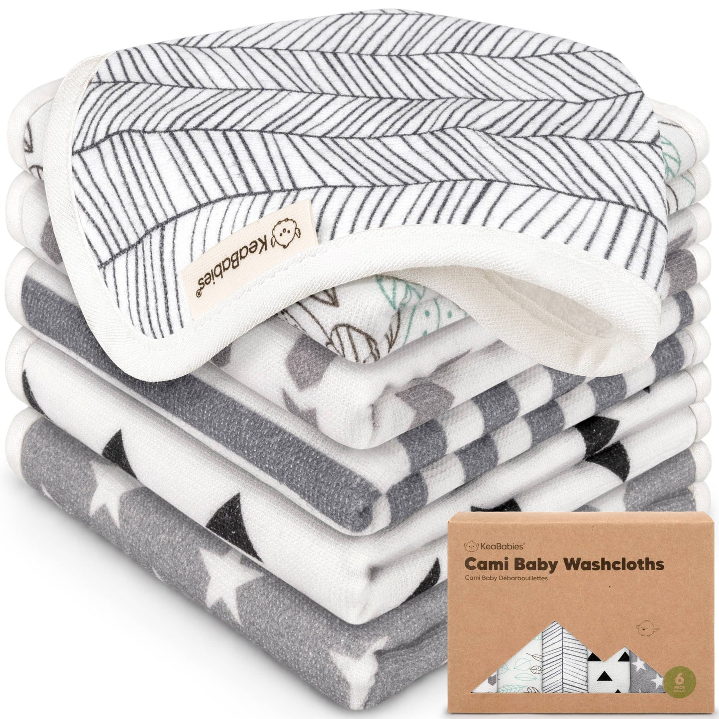 6-Pack Organic Cami Baby Washcloths for Face & Bath Towels