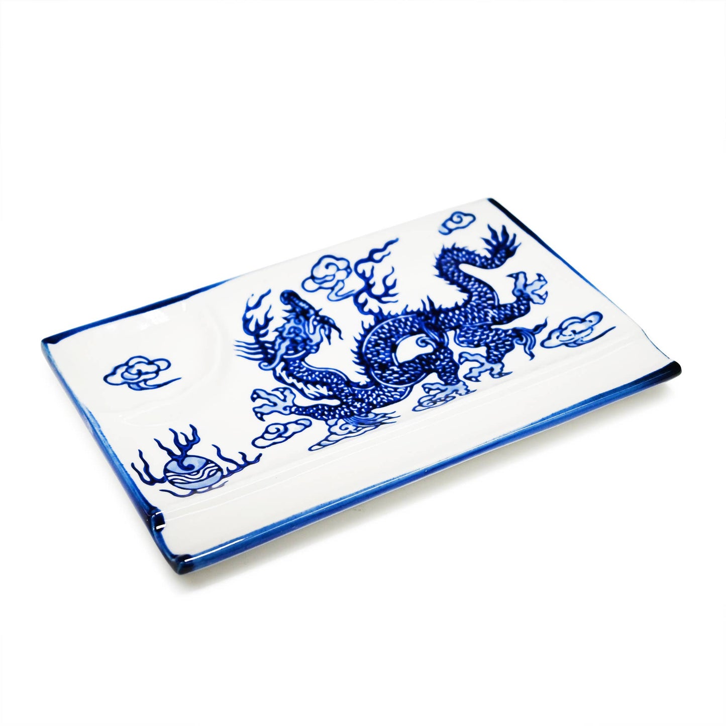 MIRA DIVIDED PLATE WITH CHOPSTICKS – BLUE CHINESE DRAGONS