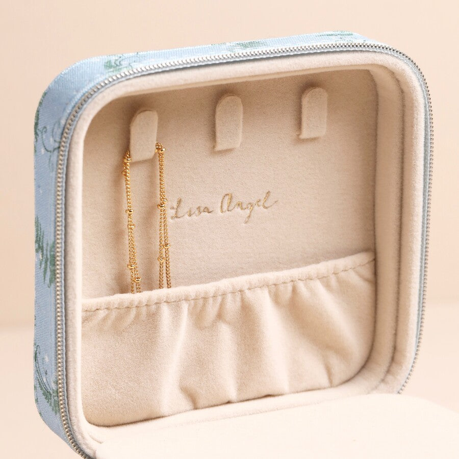 Moonrise Square Linen Travel Jewellery Case in Blue