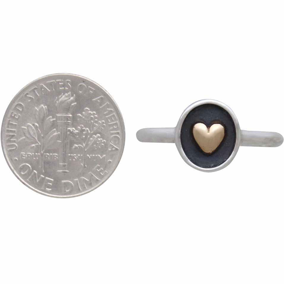 Sterling Silver Shadowbox Ring with Bronze Heart