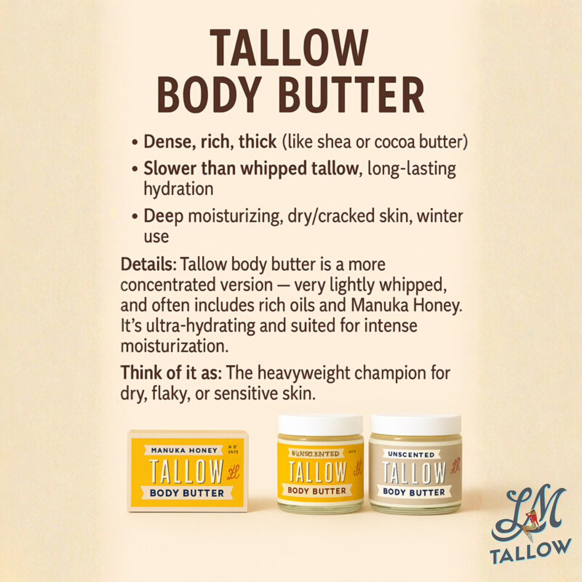 Manuka Honey + Rosehip Tallow Body Butter – Deeply Nourishing & Repairing Natural Skincare