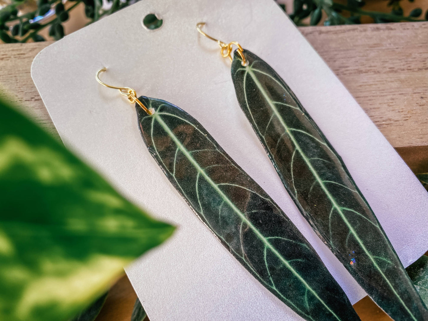 Queen Anthurium Plant Leaf Earrings