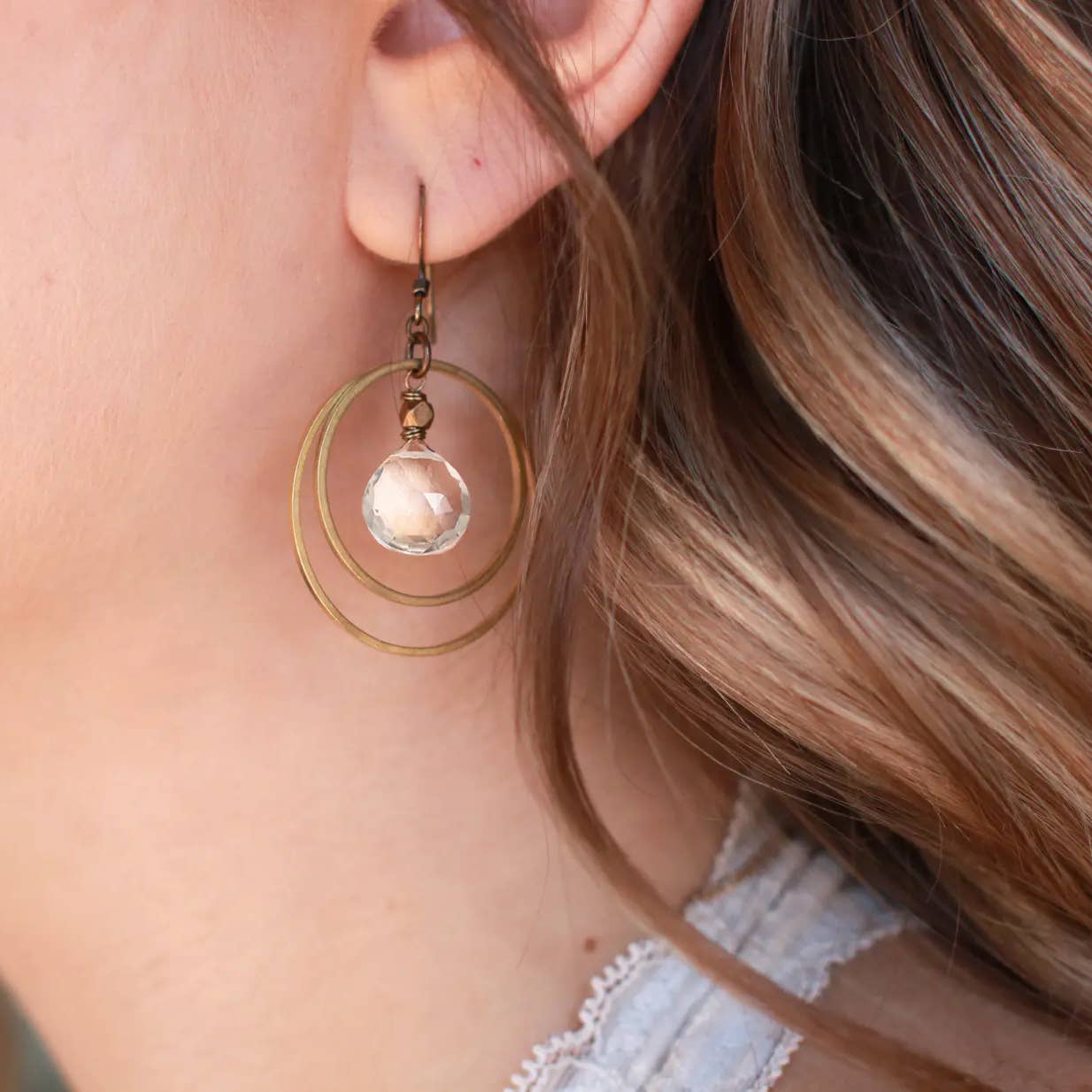 Clear Quartz Double Circle Hoop Earrings