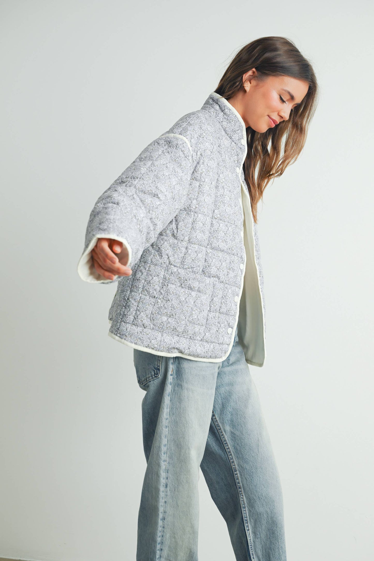 Qilted Jacket With Lightweight Boho Print