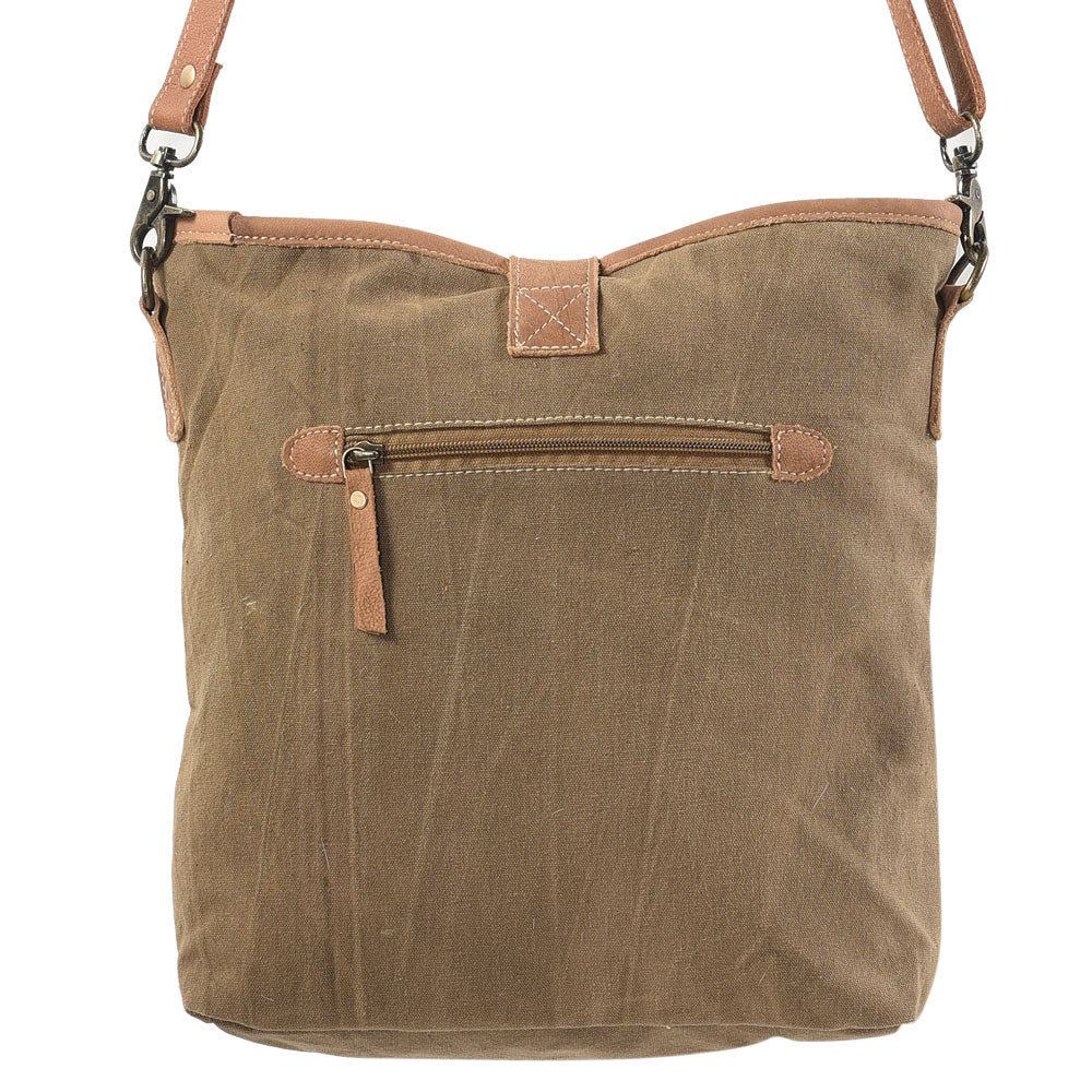 Brown Crossbody With Mixed Fabrics