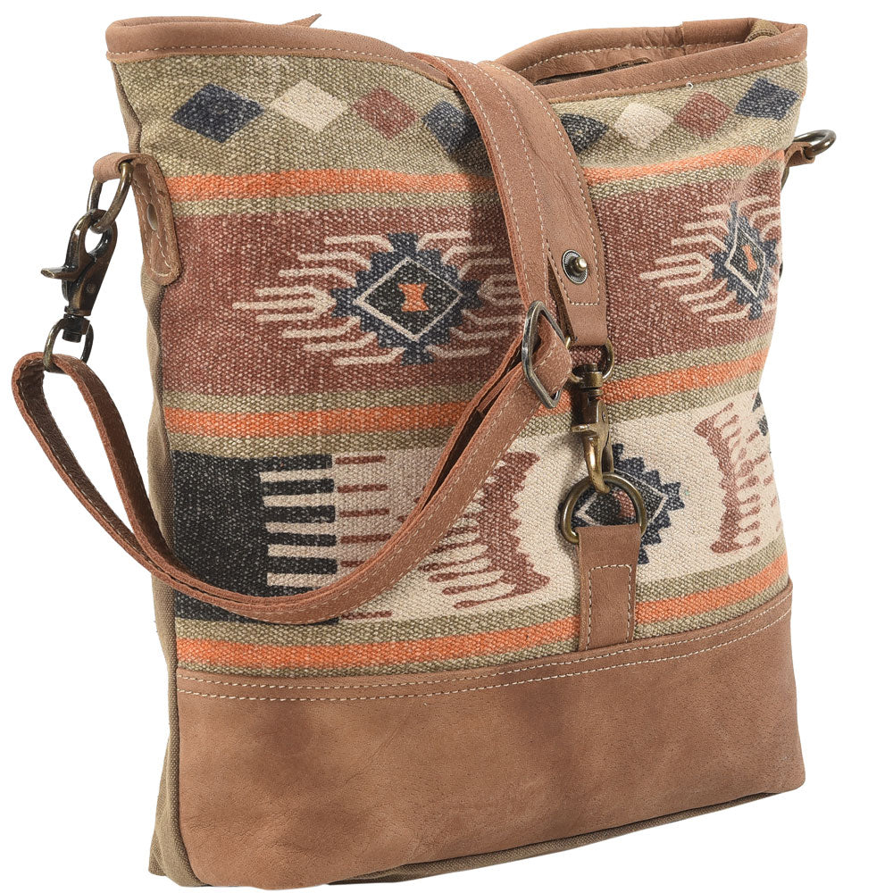 Brown Crossbody With Mixed Fabrics