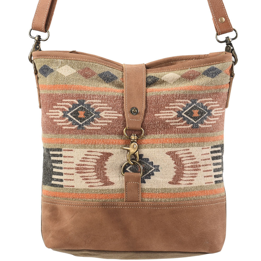 Brown Crossbody With Mixed Fabrics