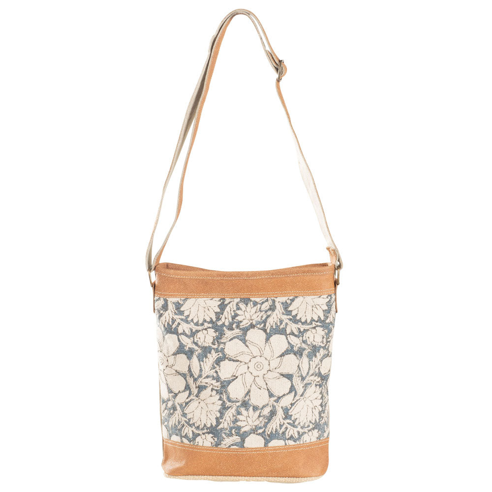 Blue Canvas With Flowers Crossbody