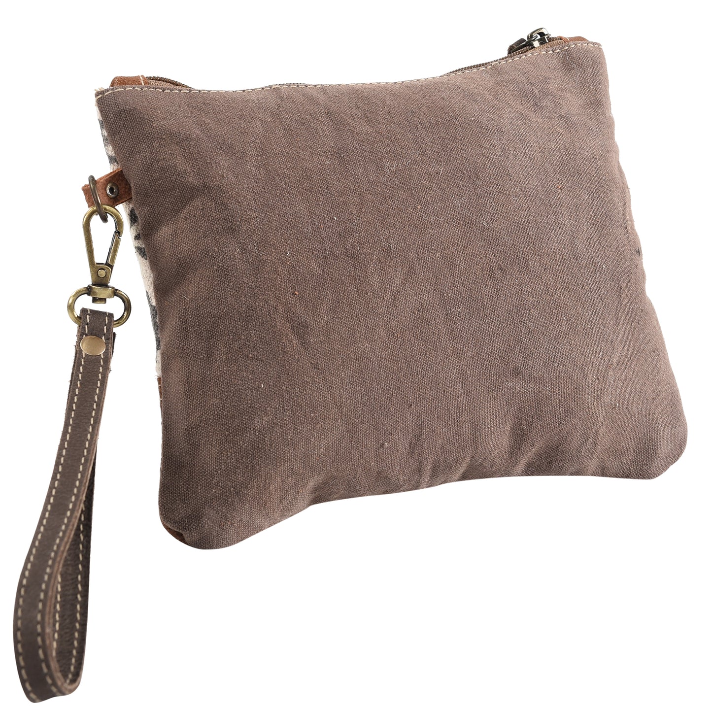 Rug Wristlet With Leather Corners