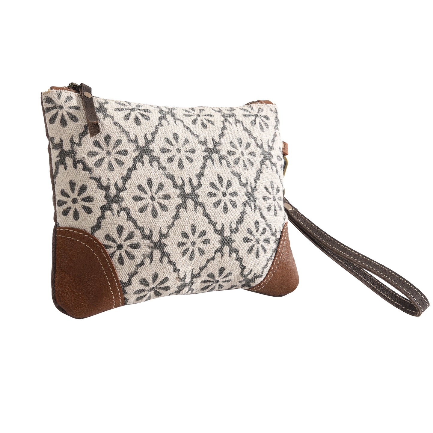 Rug Wristlet With Leather Corners