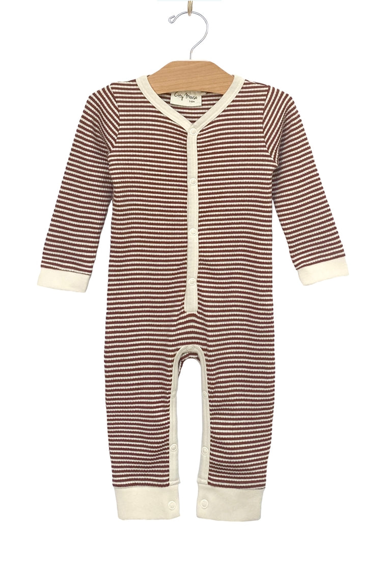 Rust Stripe Snap Long Romper