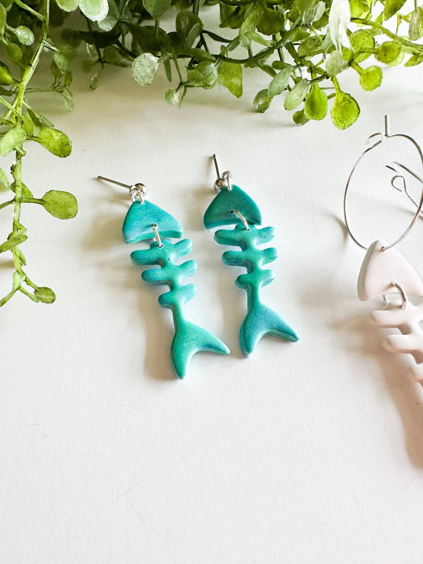 Fish Bone Clay Statement Nature Earrings