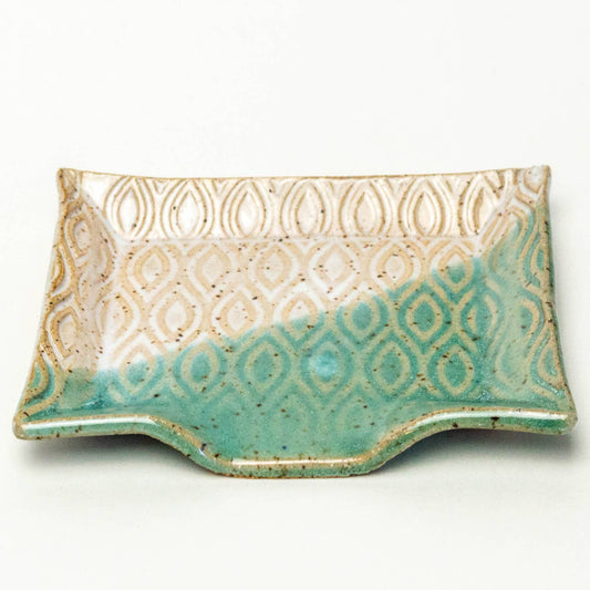 Patterned Turquoise and White Handmade Ceramic Soap Dish