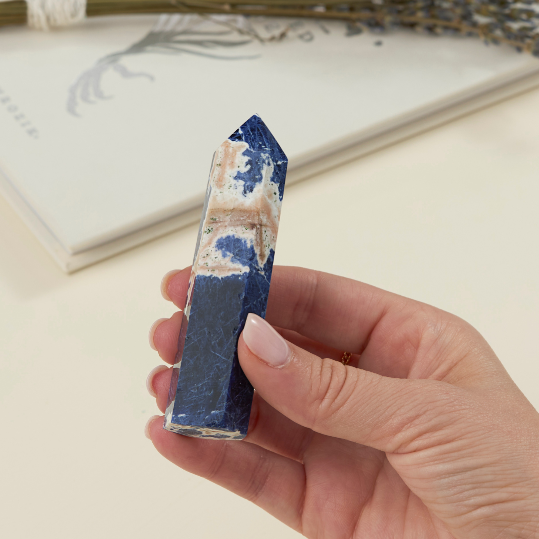 Sodalite Crystal Tower – Hand Carved, Polished Points