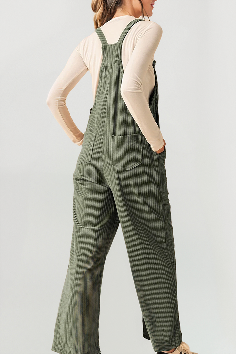 Corduroy Pocketed Wide Leg Loose Fit Overalls