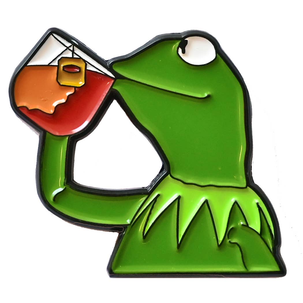 Kerm Sipping Tea Meme Soft Enamel Pin