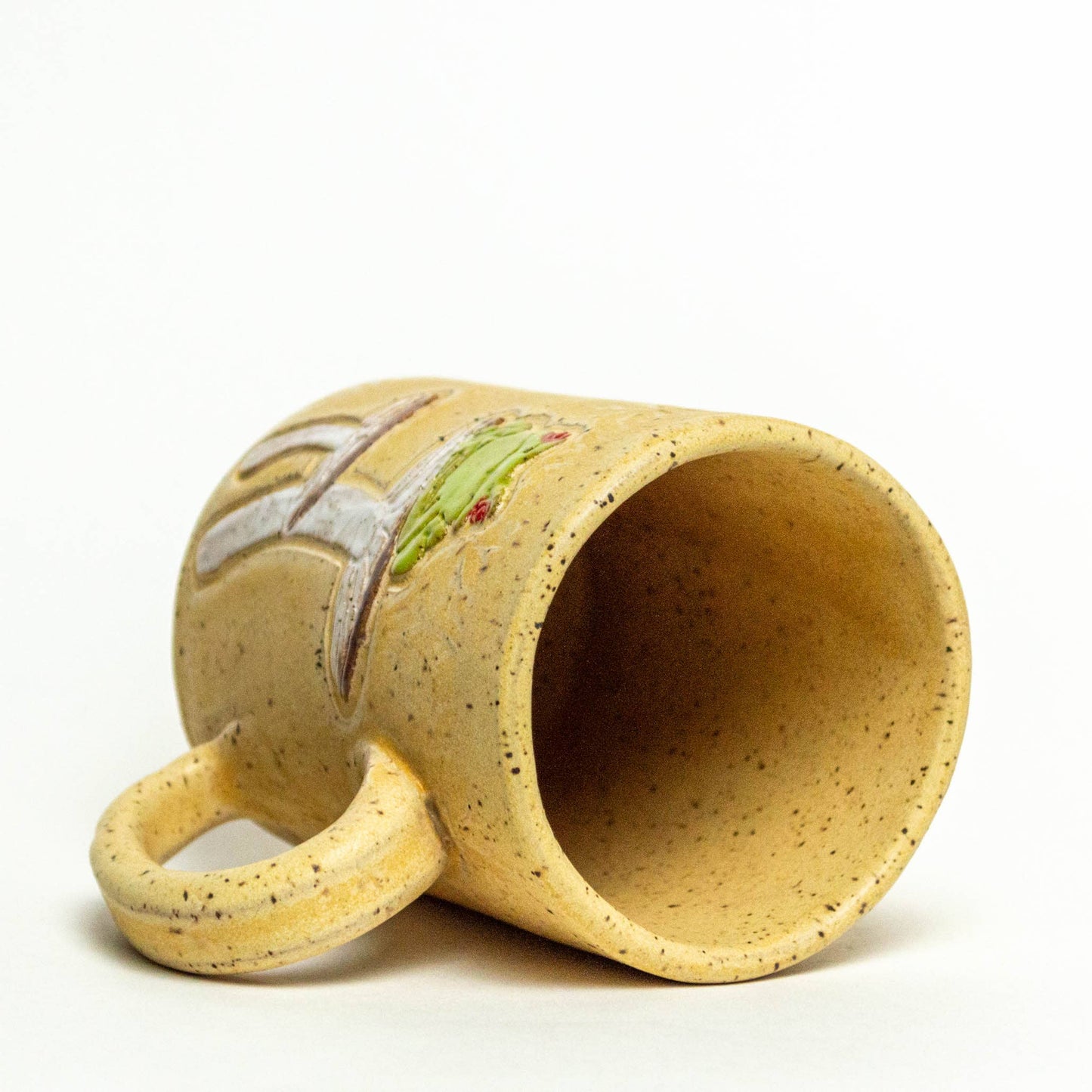 Frog on a Mushroom Design Handmade Ceramic Beige 14oz Mug