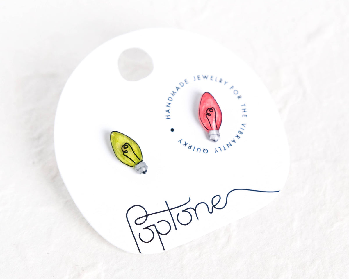 Mini Christmas Lightbulb Stud Earrings with Silver Accents