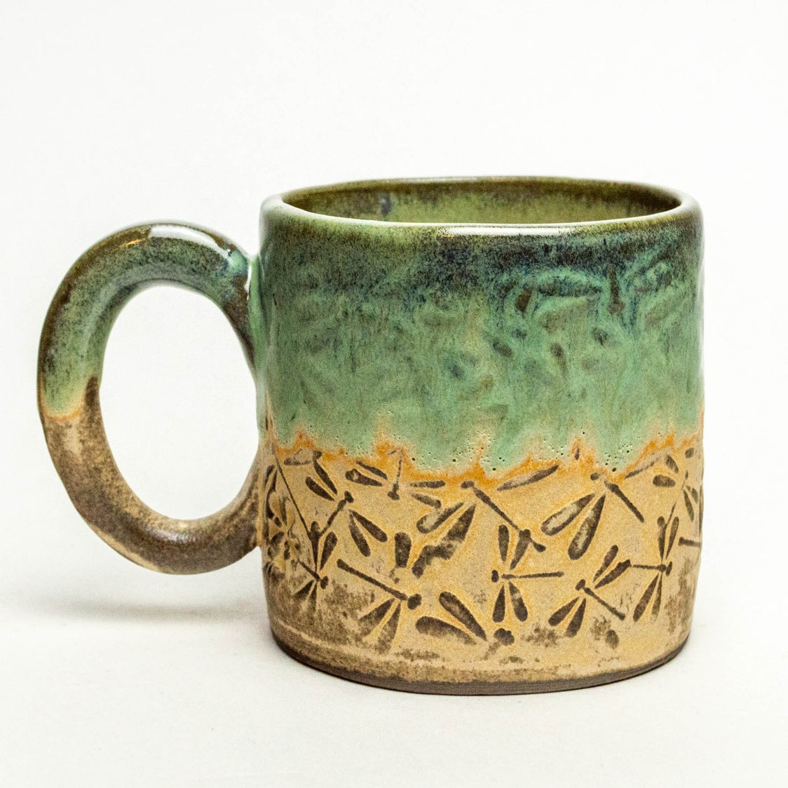 Green Dragonfly Pattern Handmade Ceramic 10 oz Mug