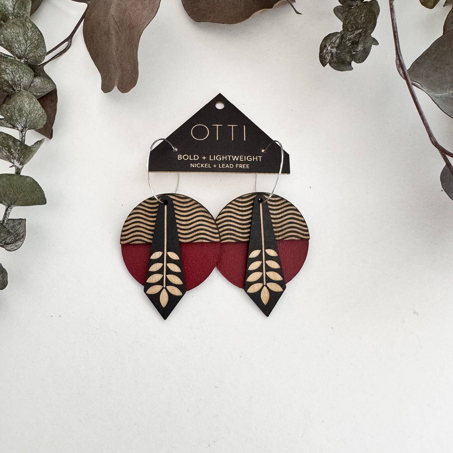 Architectural Leather + Birch earring: GEO Floral Waves