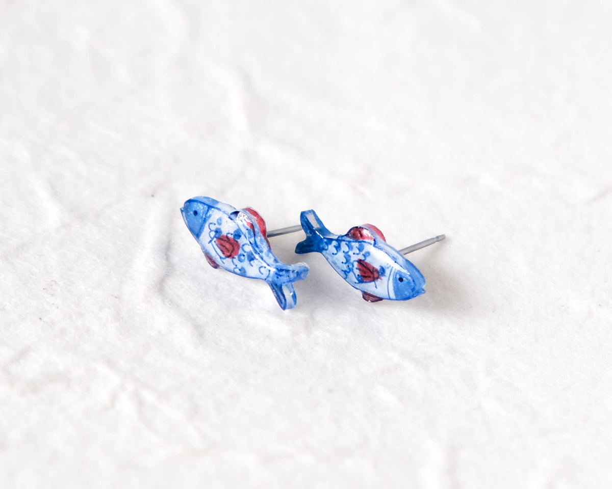 Nautical Fish Stud Earrings Red, Blue, White