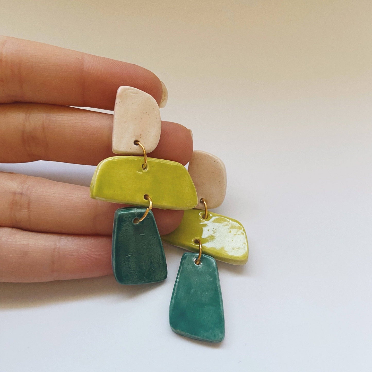 Tiff Hand Cut & Glazed White Earthenware Dangle Earrings