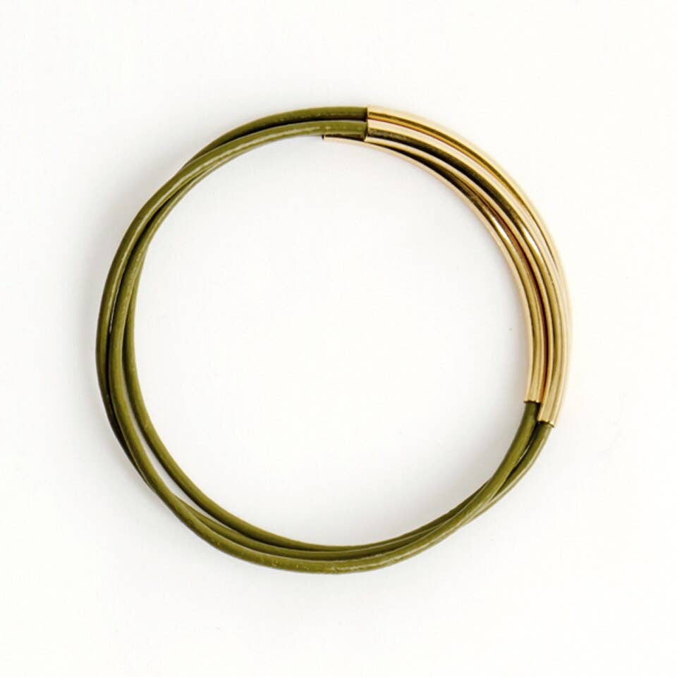 Leather and Metal Bar Bangles