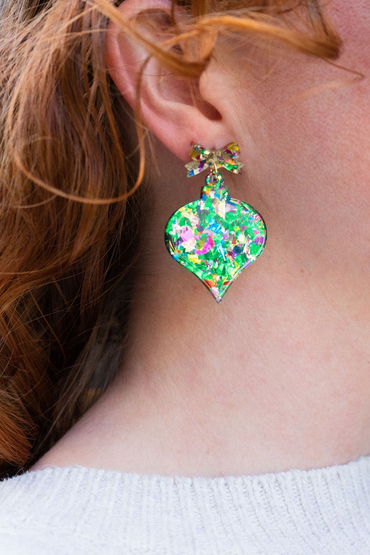 Christmas Ornament - Green Sparkle Earrings