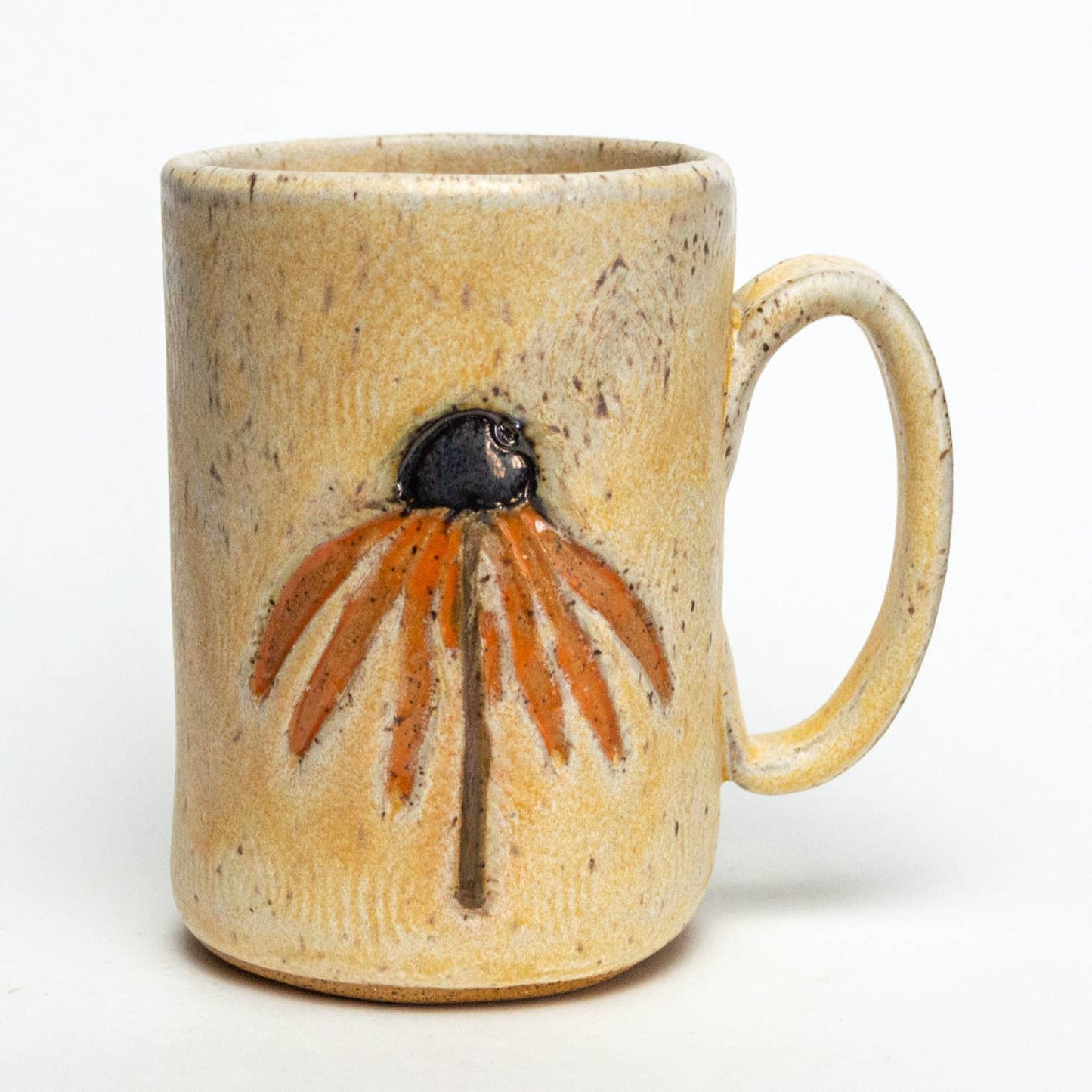 Orange Cone Flower Design Handmade Ceramic Mug 16 oz