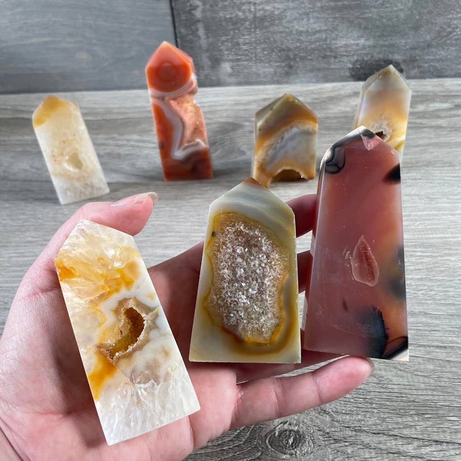 Carnelian Druzy Obelisk Tower - Crystal Energy Point