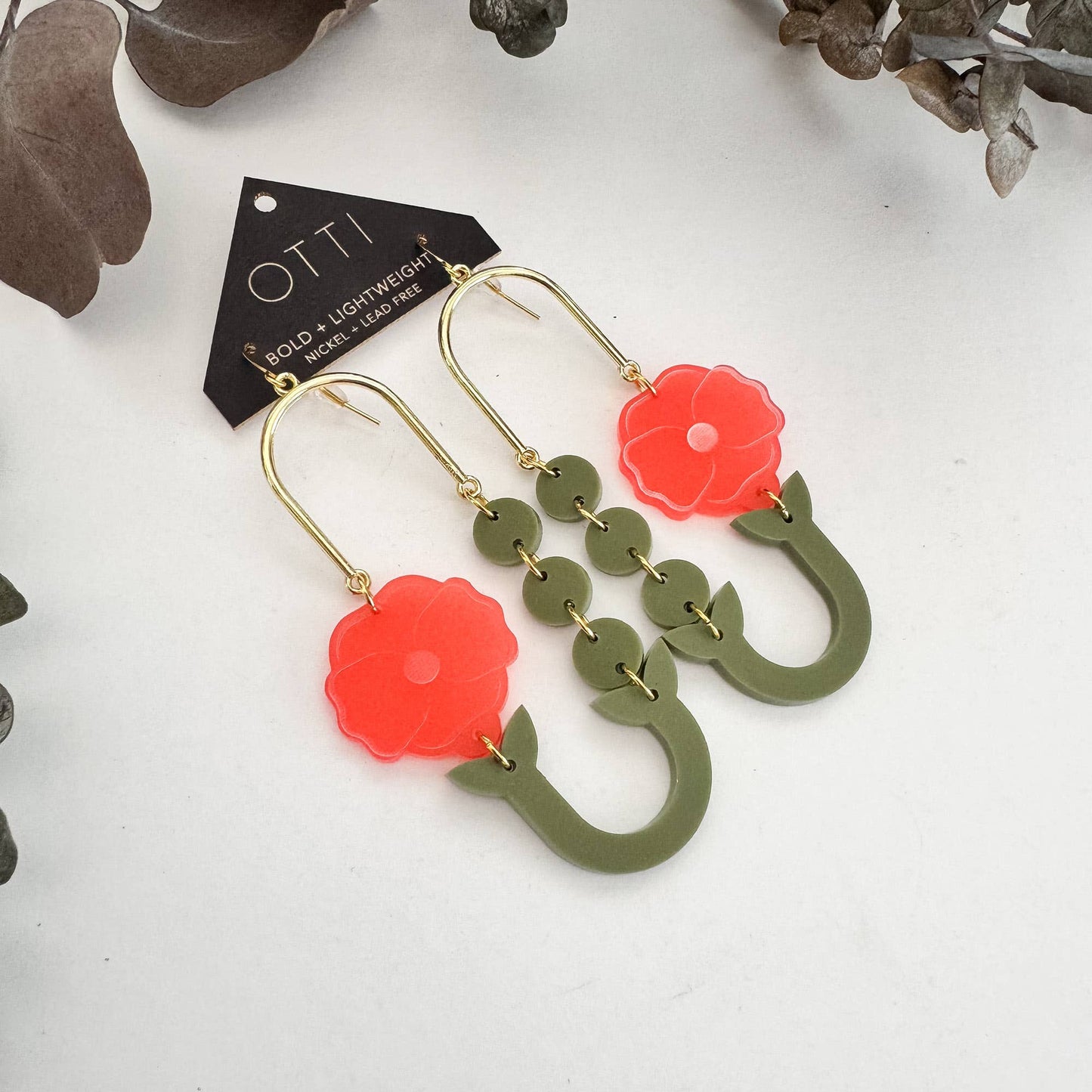 Botanical-Inspired Lightweight Acrylic Earring: Poppy Loop