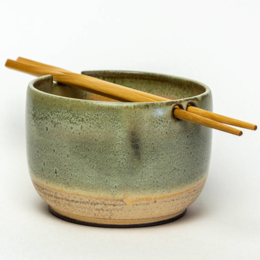 Rice/Noodle Bowl - Handmade Chocolate Clay - Green