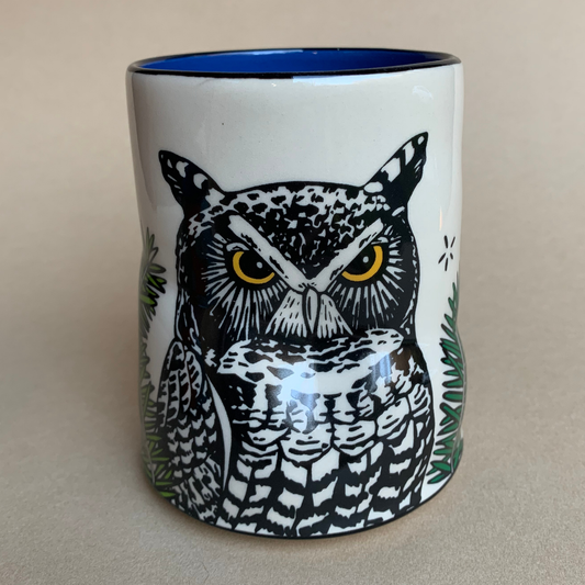 Lucky Great Horned Owl Cup - XLarge Ceramic Mug