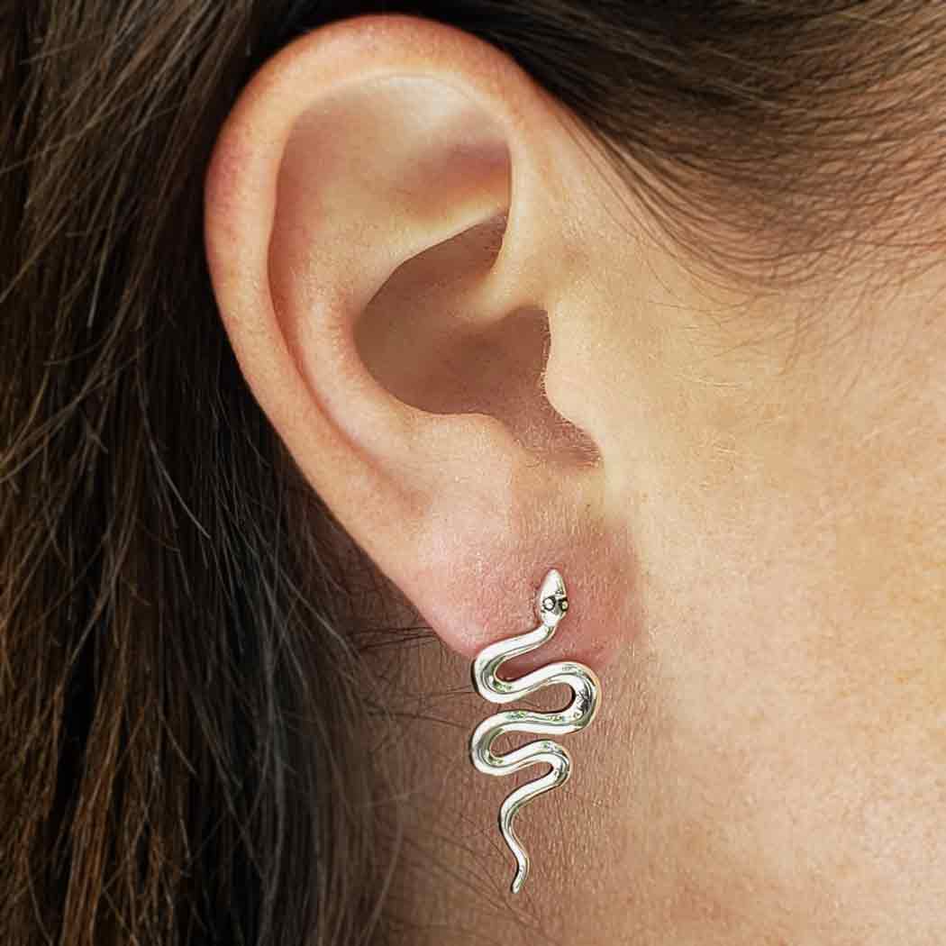 Sterling Silver or Bronze Large Snake Post Earrings 28x12mm