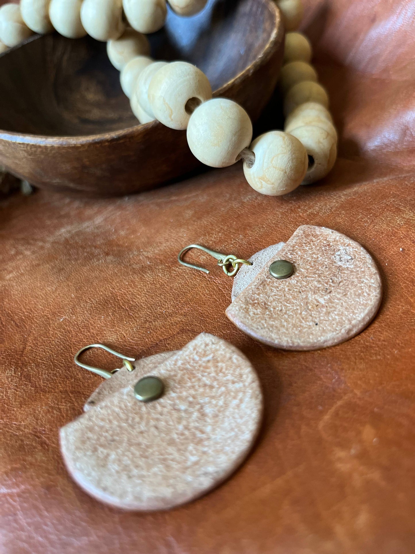 Handcrafted Leather, Brown, Desert Bloom Earrings
