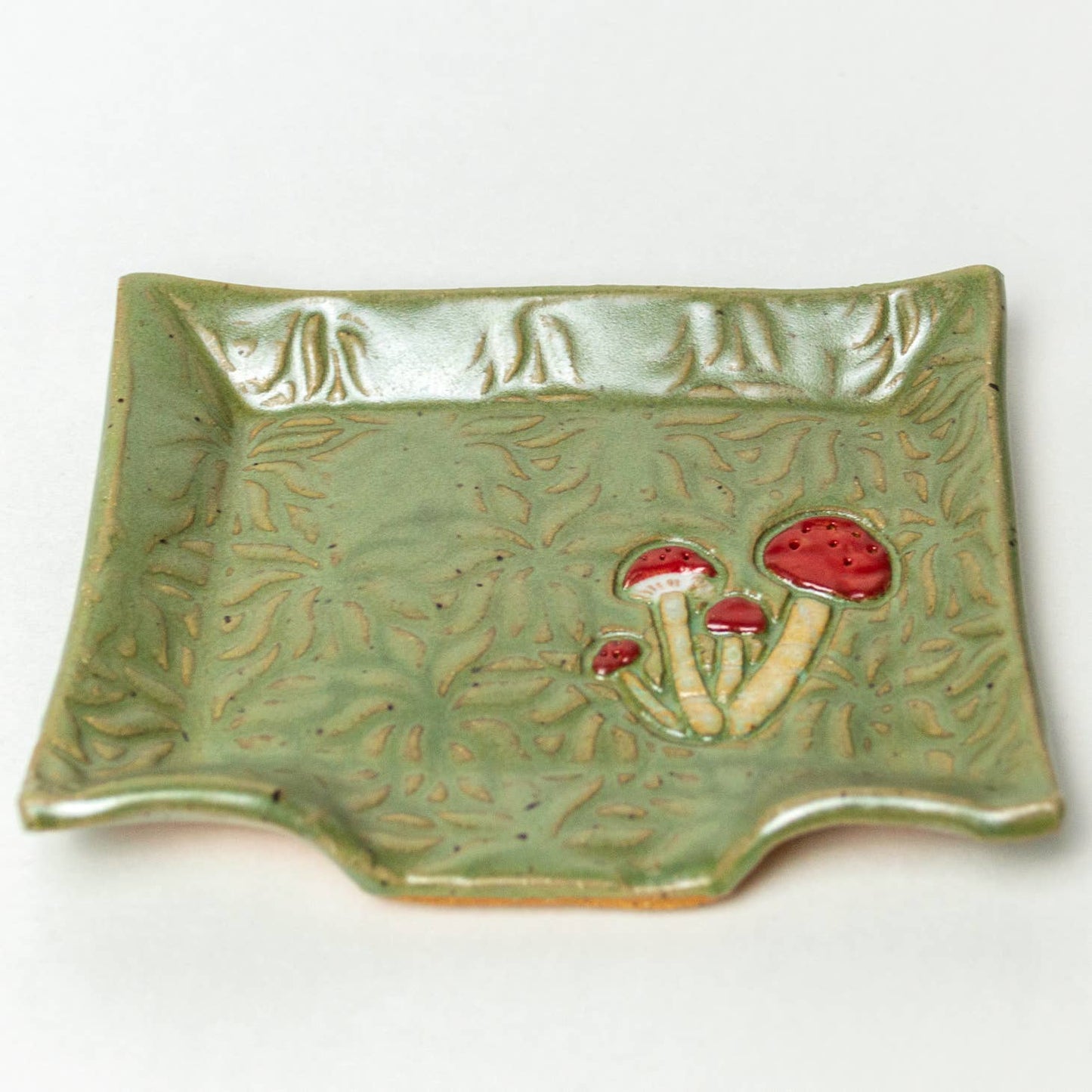 Mushroom Design Handmade Ceramic Green Soap Dish